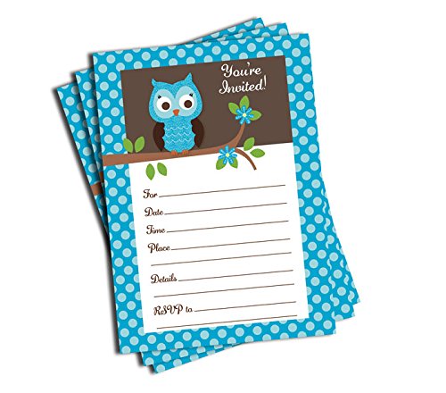 50 Blue Owl Invitations – Baby Shower – Birthday Party – Any Occasion