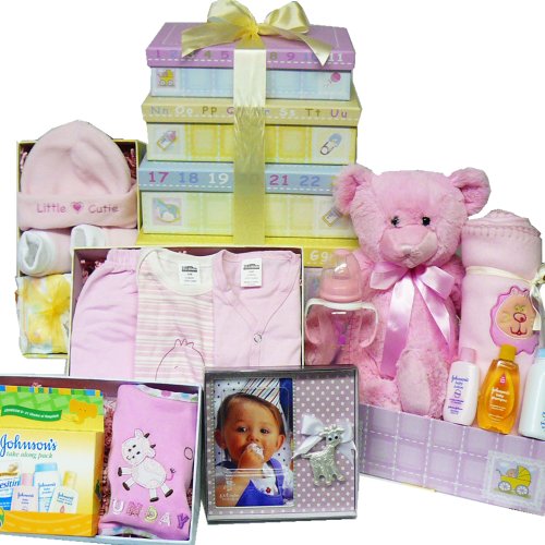 Art of Appreciation Gift Baskets Welcome Little One New Baby Layette Gift Tower, Girl