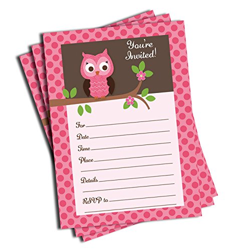 50 Pink Owl Invitations – Baby Shower – Birthday Party – Any Occasion