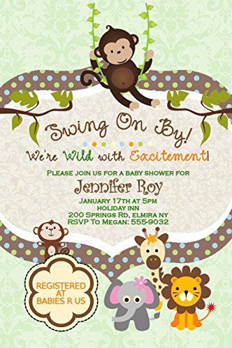 Personalized Baby Shower Invitations Jungle Girl or Boy Twins Swinging Monkey Custom Printed!