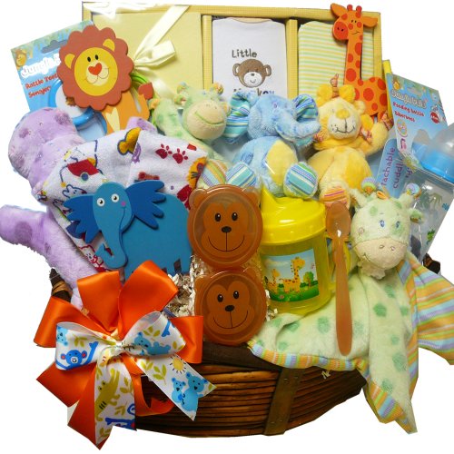 Art of Appreciation Gift Baskets Jungle Buddies New Baby Gift Basket, Neutral Boy or Girl