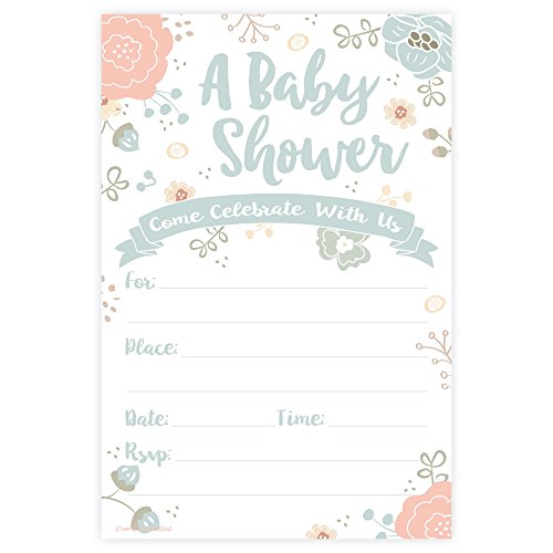 Charming Floral Baby Shower Invitations – Fill In Style (20 Count)