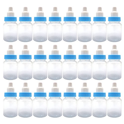 3.5-Inches Baby Bottle Shower Favor,Mini plastic candy bottle,Baby shower supplies Boy girl newborn baby baptism birthday party decor,blue(Pack of 24)