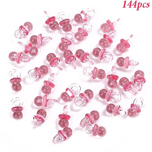 Adorox (144 Pieces) Pink Acrylic Baby Pacifiers Baby Shower Decoration Table Scatter