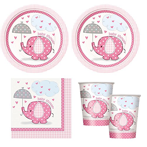 pink Umbrellaphants girl babyshower Party Supplies – Plates, Napkins & cups