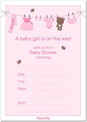 30 Baby Shower Invitations Girl with Envelopes (30 Pack) – Baby Girl Shower Invite Cards – Fits Perfectly with Pink Baby Shower Decorations and Supplies for Girls