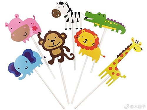 kapoklife 28-Pack Cute Zoo Animal Cupcake Toppers Picks,Jungle Animals Cake Toppers for Kids Baby Shower Birthday Party Cake Decoration Supplies