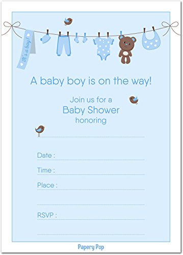 30 Baby Shower Invitations Boy with Envelopes (30 Pack) – Baby Boy Shower Invite Cards – Fits Perfectly with Blue Baby Shower Decorations and Supplies for Boys
