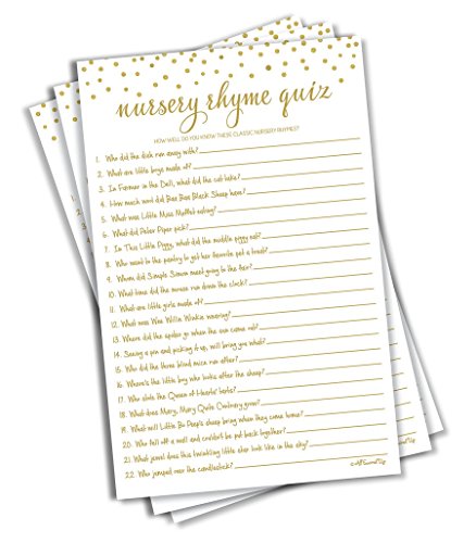 Nursery Rhyme Quiz Game – Baby Shower Games – Gold Confetti (50-sheets)