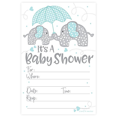 Blue Elephant Boy Baby Shower Invitations (20 Count) with Envelopes