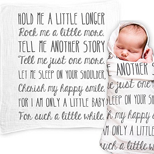 Baby Swaddle Blanket with Quote, Unique Christening Gift, Baptism Gift, New Baby Gift, Godchild Gift – Muslin Swaddle Baby Wrap with Baby Quote for Baby Shower Gift, Hold Me A Little Longer
