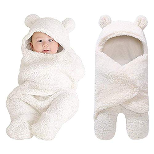 XMWEALTHY Cute Newborn Baby Boys Girls Blankets Plush Swaddle Blankets Baby Shower Gifts White
