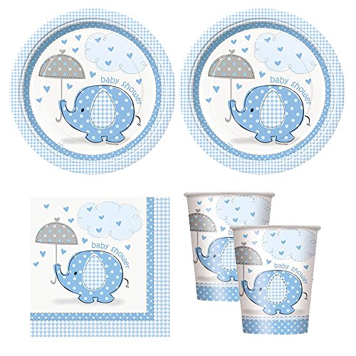 blue Umbrellaphants boy baby shower babyshower Party Supplies – Plates, Napkins, & cups