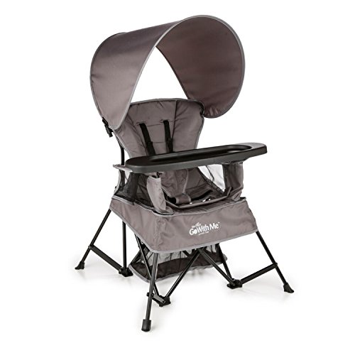 Baby Delight Go With Me Chair | Indoor/Outdoor Chair with Sun Canopy | Gray | Portable Chair converts to 3 child growth stages: Sitting, Standing and Big Kid | 3 Months to 75 lbs | Weather Resistant