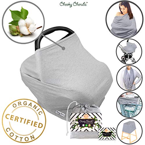 ☆ Organic Cotton ☆ Nursing Breastfeeding Cover Scarf, Baby Car Seat Canopy, Canopies, Shopping Cart, Stroller, Carseat Covers for Girls and Boys Best Multi-Use Infinity Stretchy Shawl Shower Gifts
