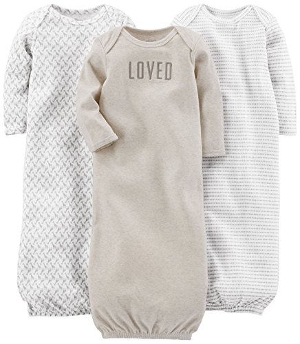 Simple Joys by Carter’s Baby 3-Pack Neutral Cotton Sleeper Gown, Grey/White Newborn